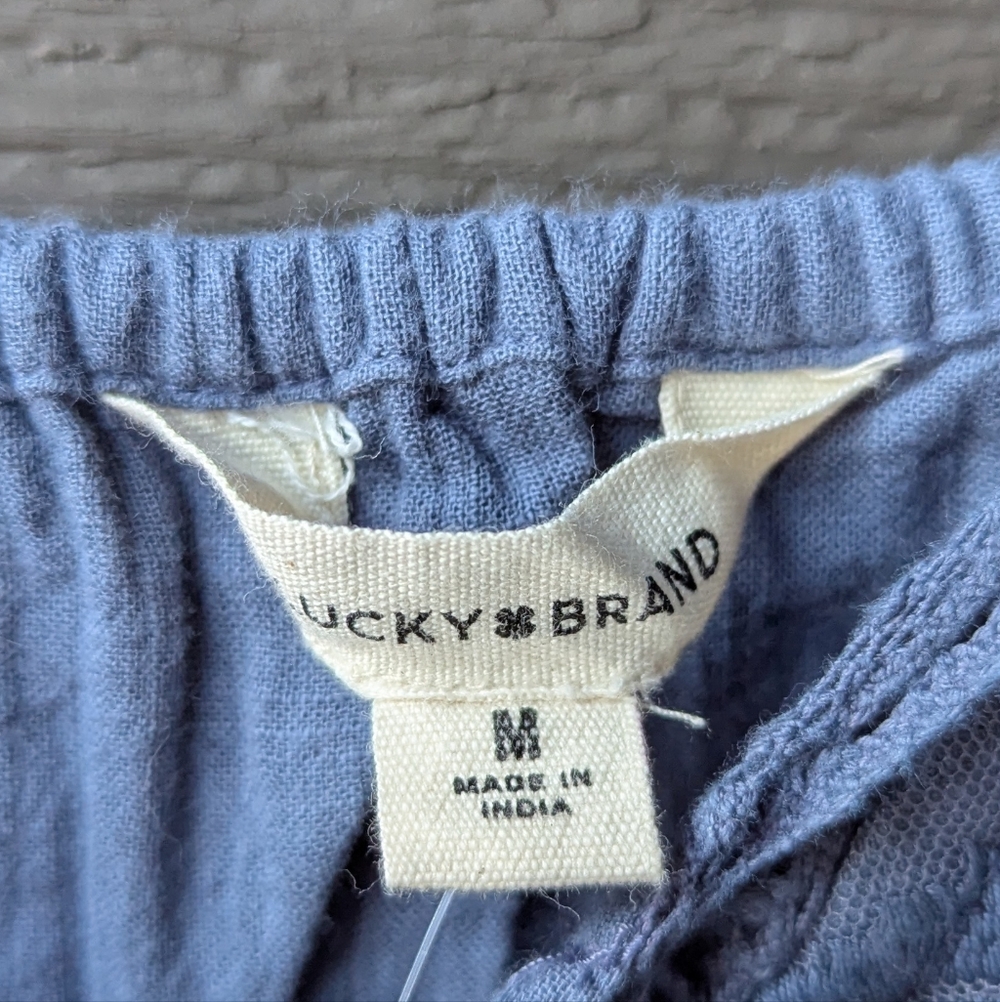 NWT Lucky Brand Embroidered Tiered Cotton Sundress Vintage Indigo Blue Medium - Picture 6 of 10